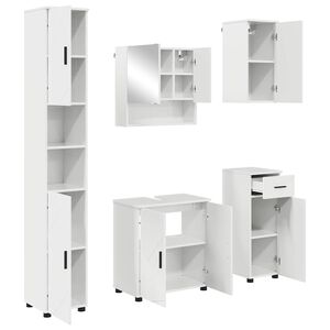 vidaXL F&uuml;rdőszoba b&uacute;tor szett 5 pcs Magas F&eacute;nyű Feh&eacute;r Faanyag & F&eacute;m