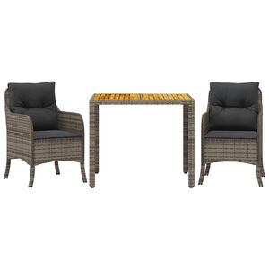 vidaXL 3 r&eacute;szes sz&uuml;rke polyrattan kerti &eacute;tkezőgarnit&uacute;ra p&aacute;rn&aacute;val