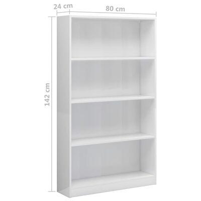 vidaXL 4-szintes fényes fehér forgácslap könyvszekrény 80x24x142 cm