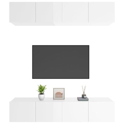 vidaXL 4 db magasfényű fehér szerelt fa fali TV-szekrény 80x30x30 cm