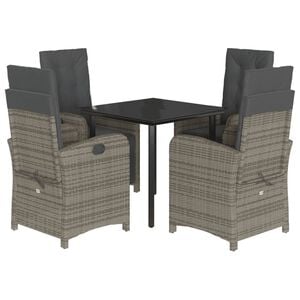 vidaXL 5 r&eacute;szes sz&uuml;rke polyrattan kerti &eacute;tkezőgarnit&uacute;ra p&aacute;rn&aacute;val