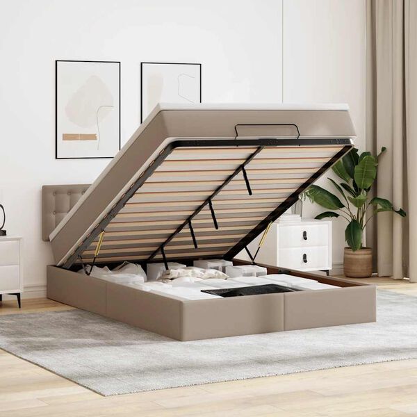 vidaXL Ottomán ágykeret matraccal Cappucino 140x190cm műbőrrel