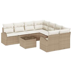 vidaXL Kanap&eacute; Szett p&aacute;rn&aacute;val t&aacute;rol&oacute;val 9 pcs Beige &eacute;s kr&eacute;m polirattan