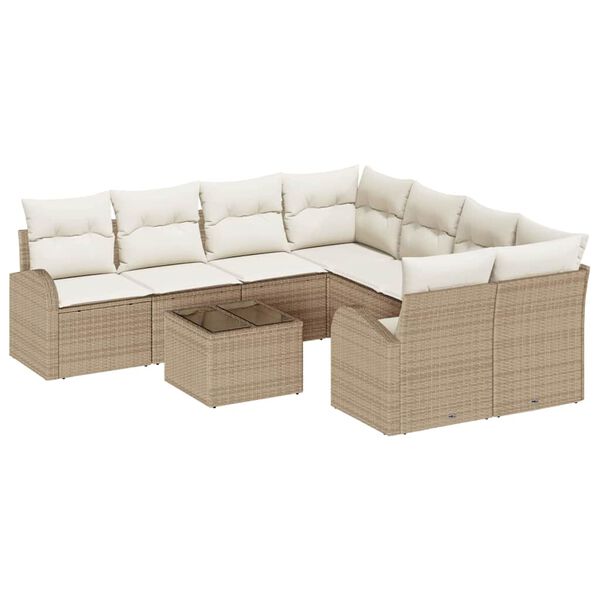 vidaXL Kanap&eacute; Szett p&aacute;rn&aacute;val t&aacute;rol&oacute;val 9 pcs Beige &eacute;s kr&eacute;m polirattan