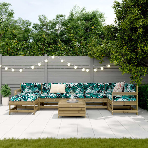 vidaXL 8 r&eacute;szes impregn&aacute;lt fenyőfa kerti kanap&eacute;szett