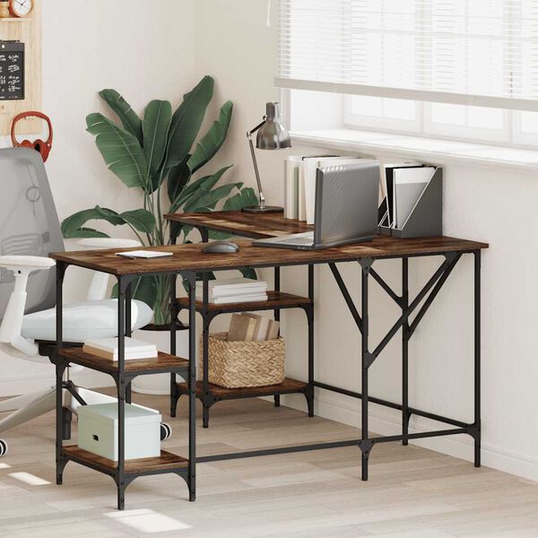 vidaXL füstös tölgy színű szerelt fa íróasztal 139x139x75 cm