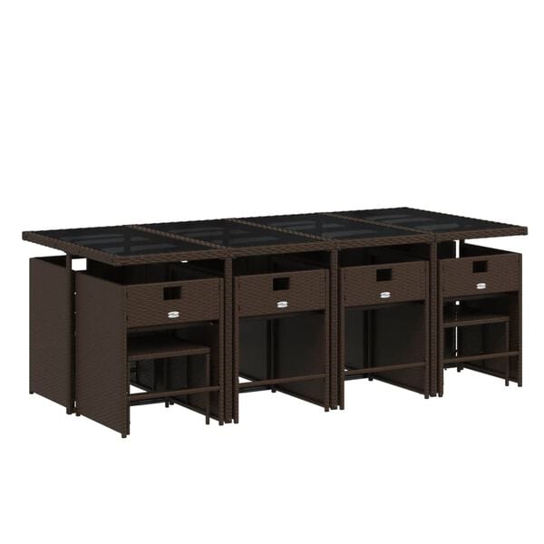 vidaXL 13 r&eacute;szes barna polyrattan kerti &uuml;lőgarnit&uacute;ra p&aacute;rn&aacute;kkal