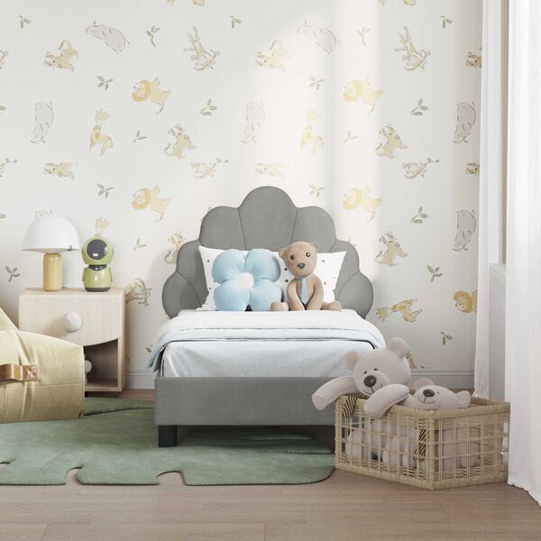 vidaXL Gyerekágy keret fejtámlával Világosszürke 70 x 140 cm Bársony