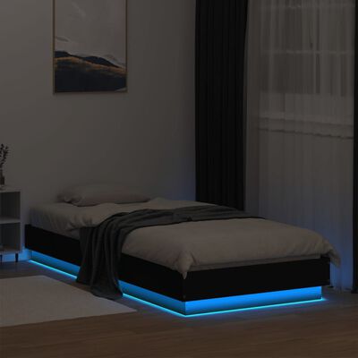 vidaXL fekete ágykeret LED-világítással 90 x 200 cm