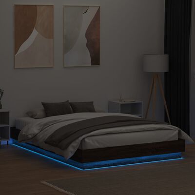 vidaXL barna tölgy színű ágykeret LED-világítással 150x200 cm
