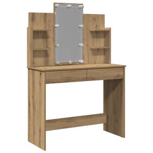 vidaXL k&eacute;zműves t&ouml;lgy sz&iacute;nű f&eacute;s&uuml;lk&ouml;dőasztal LED-del 96x40x142 cm