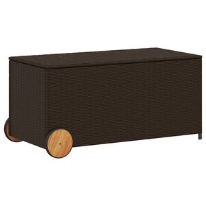 vidaXL barna polyrattan kerti t&aacute;rol&oacute;l&aacute;da kerekekkel 190 L