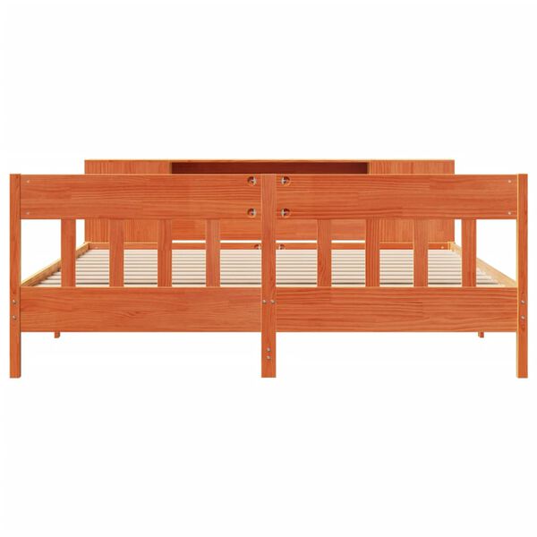 vidaXL barna t&ouml;m&ouml;r fenyőfa k&ouml;nyvespolcos &aacute;gy matrac n&eacute;lk&uuml;l 200 x 200cm