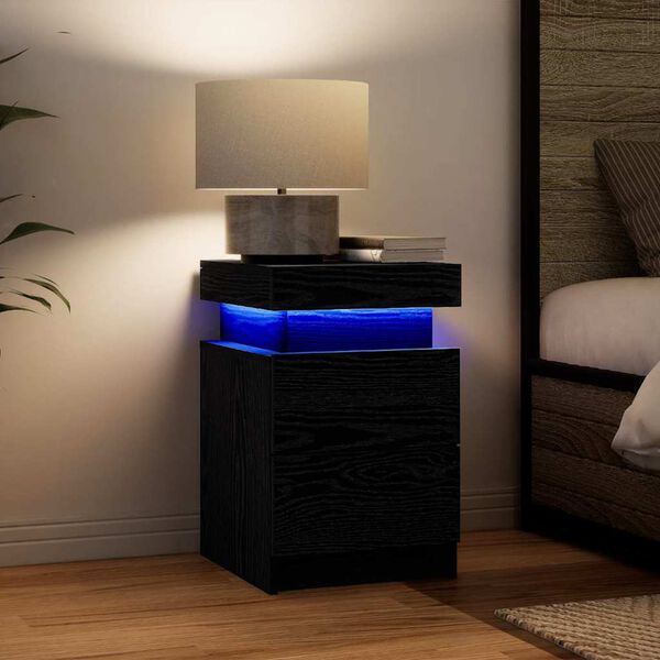 vidaXL &Eacute;jjeliszekr&eacute;ny fi&oacute;kkal Fekete t&ouml;lgy 35 x 39 x 55 cm Faanyag