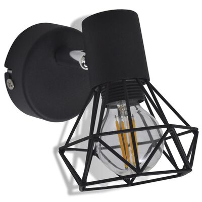 2 db fekete ipari stílusú huzalvázas fali lámpa LED izzóval