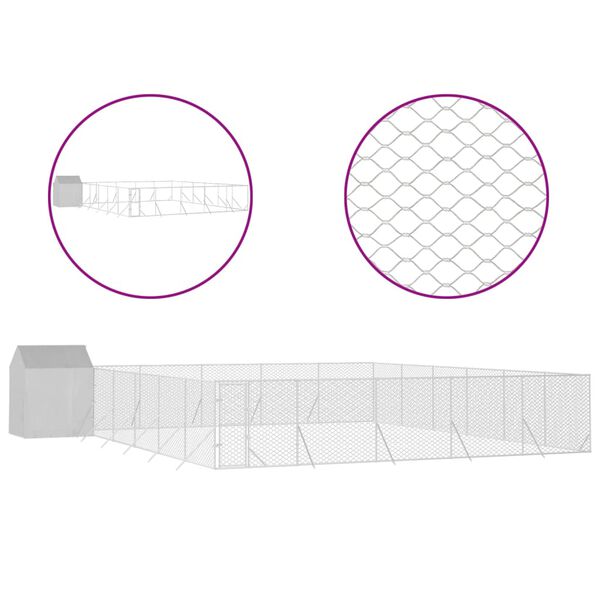 vidaXL ezüstszínű horganyzott acél kutyakennel tetővel 12x12x2,5 m