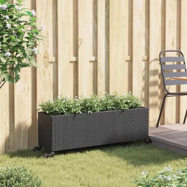 vidaXL fekete polyrattan n&ouml;v&eacute;nytart&oacute; ker&eacute;kkel/3 cser&eacute;ppel 107x32x38 cm