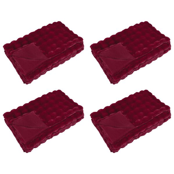 vidaXL Műny&uacute;l szőrm&eacute;s takar&oacute; 4 pcs Bordeaux piros 240 x 270 cm