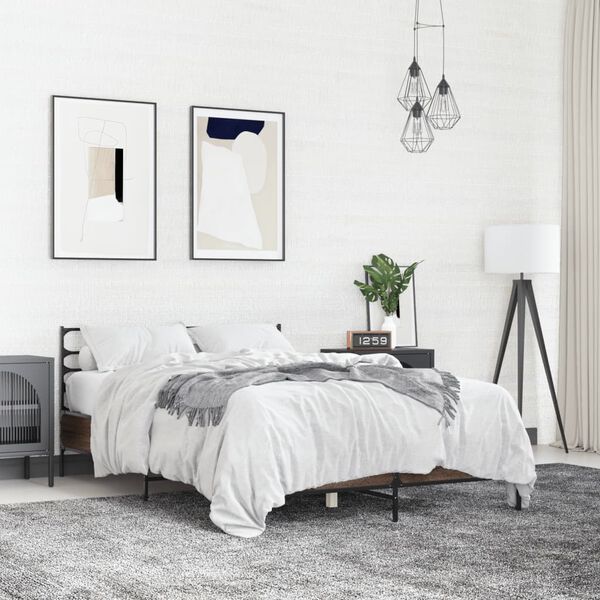 vidaXL barna t&ouml;lgysz&iacute;nű szerelt fa &eacute;s f&eacute;m &aacute;gykeret 120 x 190 cm