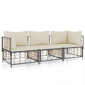 vidaXL 3 r&eacute;szes antracitsz&uuml;rke polyrattan kerti &uuml;lőgarnit&uacute;ra p&aacute;rn&aacute;kkal