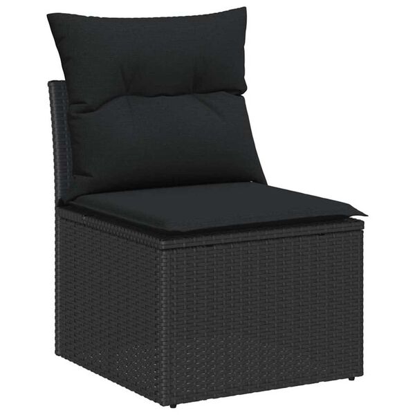 vidaXL Kerti Kanap&eacute; Szett p&aacute;rn&aacute;val t&aacute;rol&oacute;val 8 pcs Fekete Poli rattan