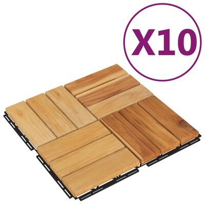 vidaXL 10 db tömör tíkfa padlólap 30 x 30 cm