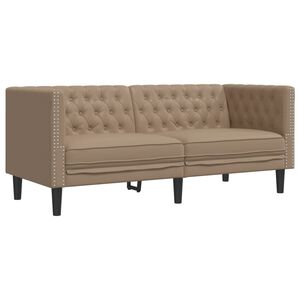 vidaXL k&eacute;tszem&eacute;lyes k&aacute;v&eacute;sz&iacute;nű műbőr Chesterfield kanap&eacute;