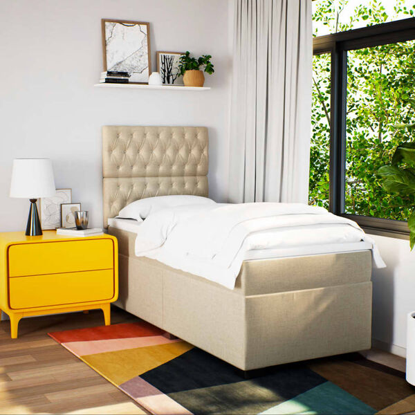 vidaXL kr&eacute;msz&iacute;nű sz&ouml;vet rug&oacute;s &aacute;gy matraccal 100 x 200 cm