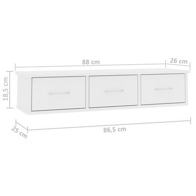 vidaXL fehér falra szerelhető forgácslap fiókos polc 88 x 26 x 18,5 cm