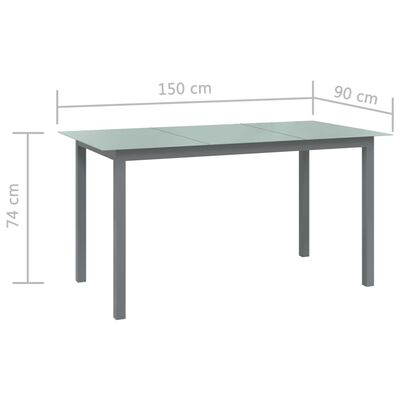vidaXL világosszürke alumínium és üveg kerti asztal 150 x 90 x 74 cm