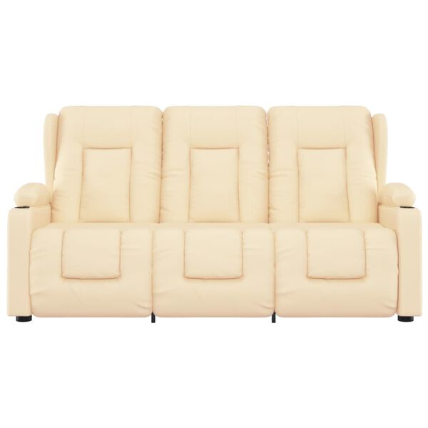 vidaXL 3 személyes krém műbőr dönthető masszázsfotel pohártartóval