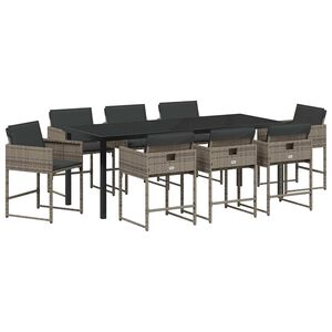 vidaXL Kert &eacute;tkező szett p&aacute;rn&aacute;val 9 pcs Sz&uuml;rke polirattan