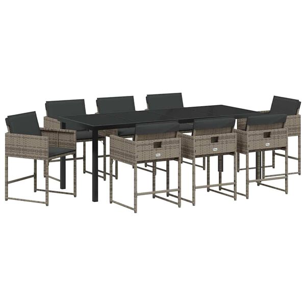 vidaXL Kert &eacute;tkező szett p&aacute;rn&aacute;val 9 pcs Sz&uuml;rke polirattan