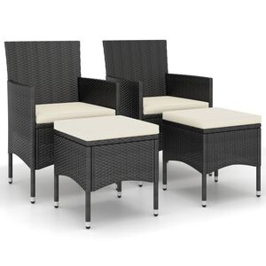 vidaXL 4 r&eacute;szes fekete kerti polyrattan sz&eacute;k- &eacute;s zs&aacute;molyszett