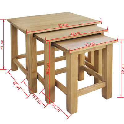 vidaXL 3 db tömör tölgyfa egymásba tolható asztal