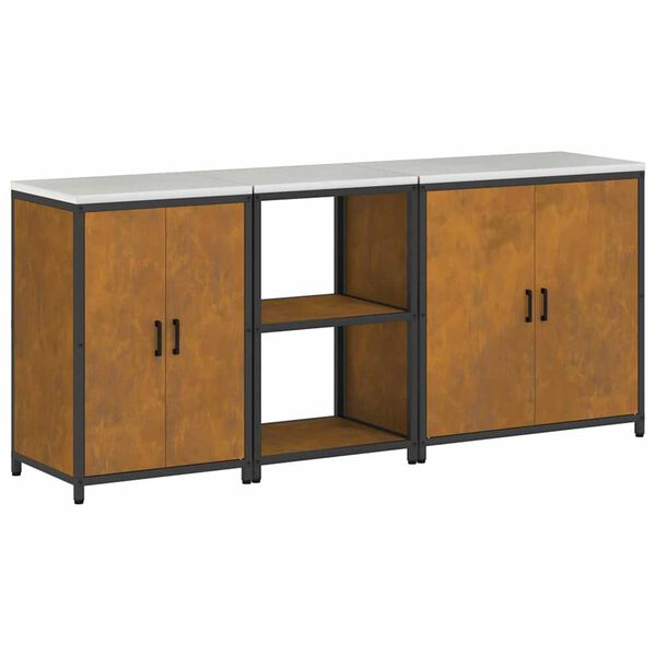 vidaXL Konyhai Tároló Készlet polcokkal Egyéb 3 pcs Rozsdás Acél