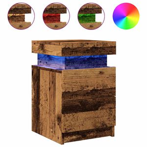 vidaXL antik fa sz&iacute;nű szerelt fa &eacute;jjeliszekr&eacute;ny LED-del 35x39x55 cm