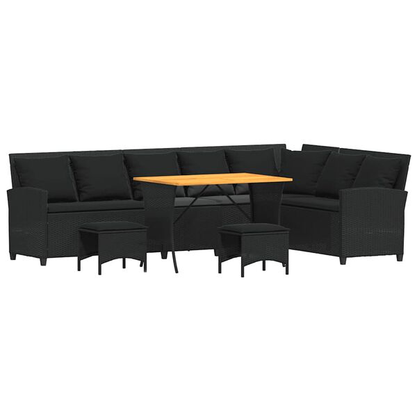 vidaXL 4 r&eacute;szes fekete polyrattan kerti &uuml;lőgarnit&uacute;ra p&aacute;rn&aacute;val L-alak&uacute;