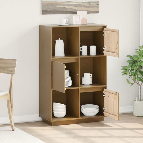 vidaXL m&eacute;zbarna t&ouml;m&ouml;r fenyőfa magasszekr&eacute;ny 74x35x117 cm