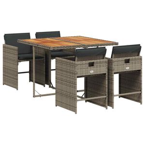 vidaXL 5 r&eacute;szes sz&uuml;rke polyrattan kerti &eacute;tkezőgarnit&uacute;ra p&aacute;rn&aacute;val