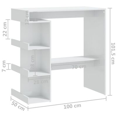 vidaXL magasfényű fehér bárasztal tárolópolccal 100 x 50 x 101,5 cm