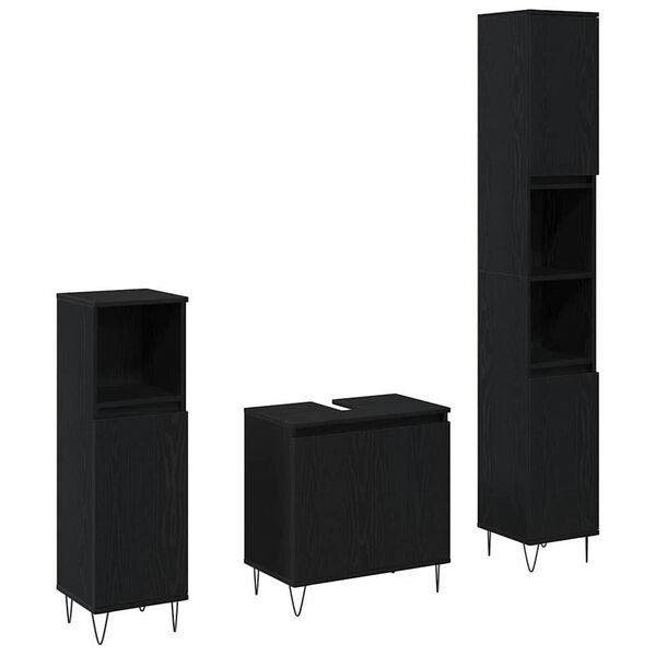 vidaXL F&uuml;rdőszoba b&uacute;tor szett 3 pcs Fekete t&ouml;lgy 30 x 30 x 190 cm