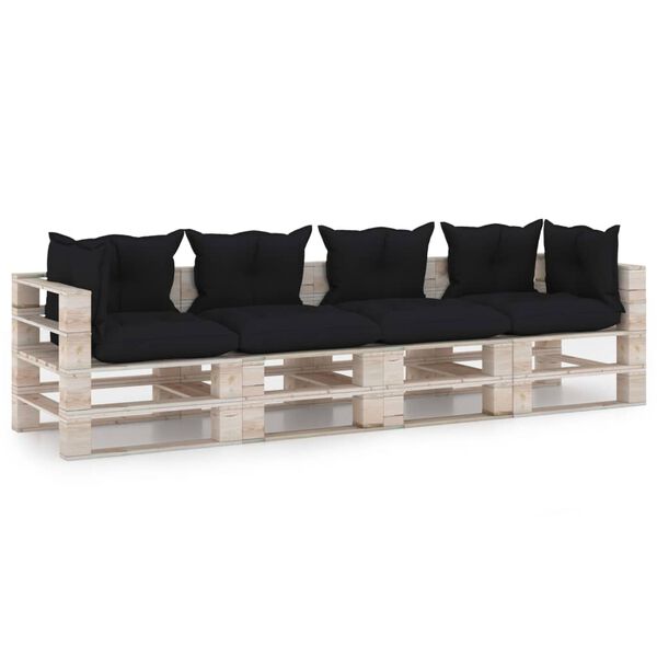 vidaXL n&eacute;gyszem&eacute;lyes fenyőfa kerti raklapkanap&eacute; p&aacute;rn&aacute;kkal