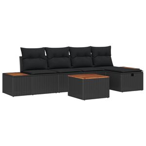 vidaXL Kerti Kanap&eacute; Szett p&aacute;rn&aacute;val 6 pcs Fekete Poli rattan