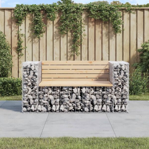 vidaXL t&ouml;m&ouml;r fenyőfa gabion kerti pad 143x71x65,5 cm