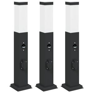 vidaXL 3 db szenzoros fekete 50 cm oszlopl&aacute;mpa IP44-es konnektorral