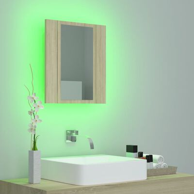 vidaXL tölgyszínű akril LED-es tükrös fürdőszobaszekrény 40x12x45 cm