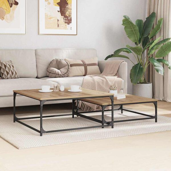 vidaXL Doh&aacute;nyz&oacute;asztal 2 pcs Artisan t&ouml;lgy Faanyag