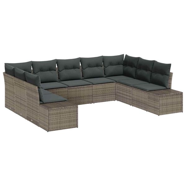 vidaXL Kerti Kanap&eacute; Szett p&aacute;rn&aacute;val 9 pcs Sz&uuml;rke Polyrattan