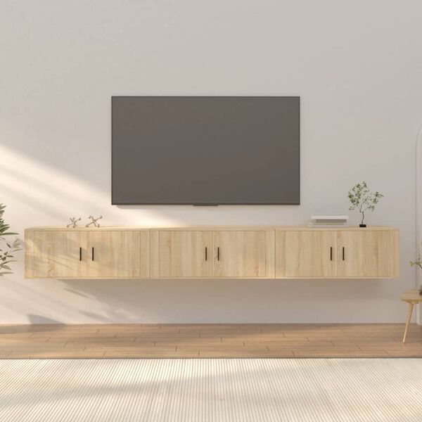 vidaXL 3 db sonoma t&ouml;lgy sz&iacute;nű fali TV-szekr&eacute;ny 100 x 34,5 x 40 cm